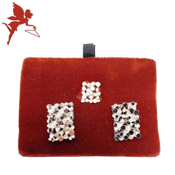 VINTAGE MCM Sherman Senator Rhodium Plated Nugget Cufflink and Tie Pin Set - Picture 1 of 7